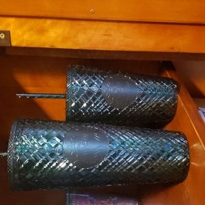 Starbucks 2021 Holiday 24oz & 16 oz (set of 2) Dark Green Jeweled Cold Cups